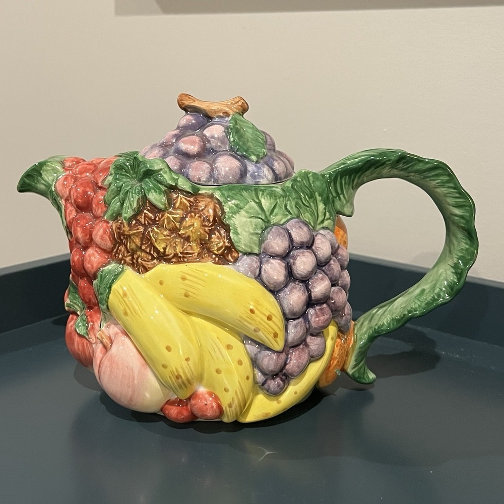 Fitz and Floyd Calypso Fruit Tea Pot 40 oz 1988